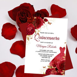 Röd ros Gnistra Dress Quinceanera Inbjudningar