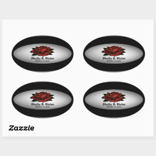 Röd ros Gothic Bröllop Personal Oval Sticker Ovalt Klistermärke