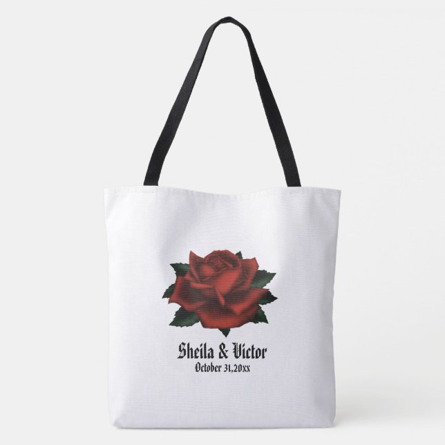 Röd ros Gothic Bröllop Personal Tote Bag Tygkasse (Baksida)