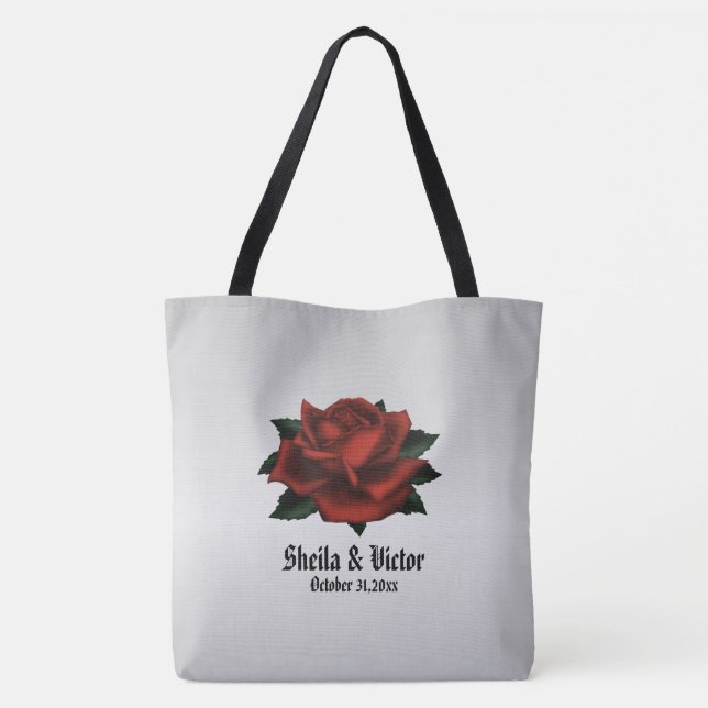 Röd ros Gothic Bröllop Personal Tote Bag Tygkasse (Baksida)