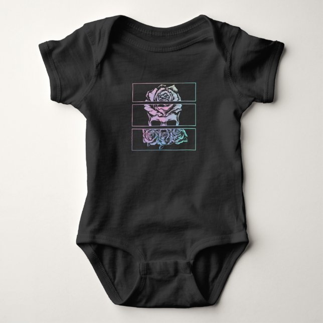 röd ros Gothic Skull Wicca Pastel Goth Flowers T Shirt (Framsida)