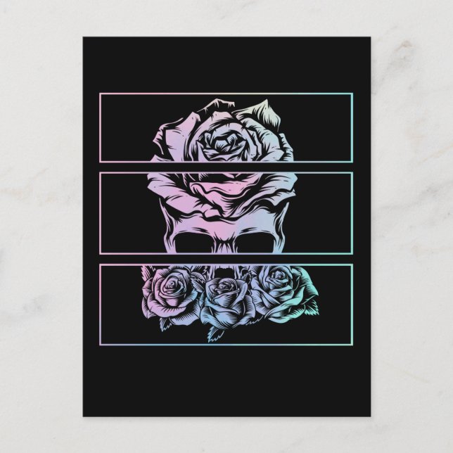 röd ros Gothic Skull Wicca Pastel Goth Flowers Vykort (Framsida)