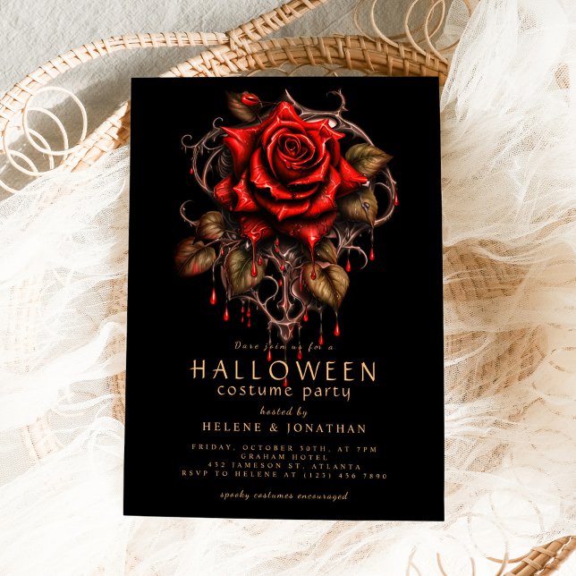 Röd ros Gothic Vuxen Halloween fest Inbjudningar (Red Rose Gothic Adult Halloween Party Invitation)
