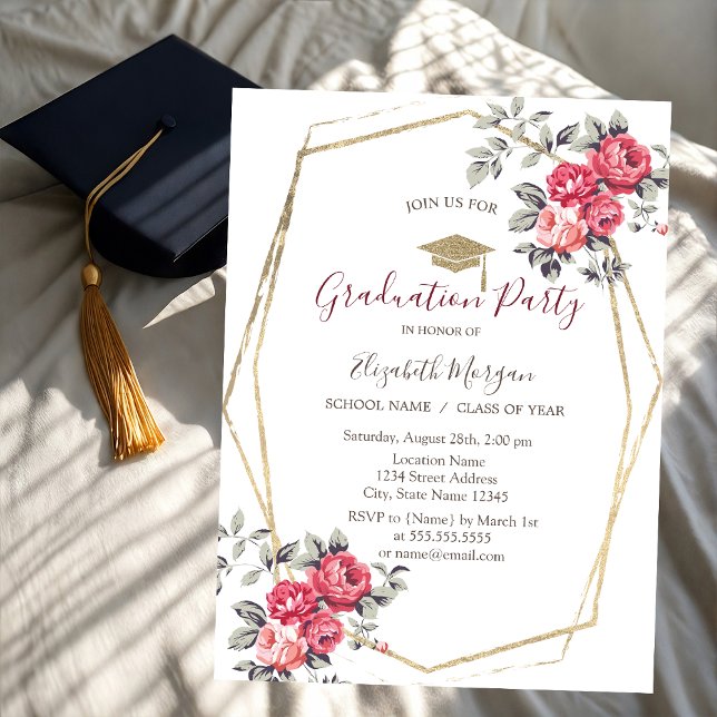 Röd ros,Grad Cap,Studenten Inbjudningar (Skapare uppladdad)