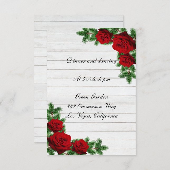 Röd ros Gräs Gren julbröllop i Inbjudningar (Fram/baksida)