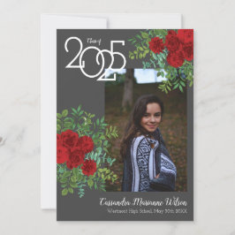 Röd ros Grått Photo Studenten meddelande Inbjudningar