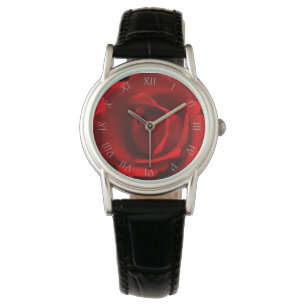 Röd ros Grått Script Roman Nummer Womens Watch Armbandsur