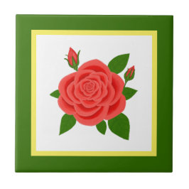 Röd Ros Grön Kakelplatta