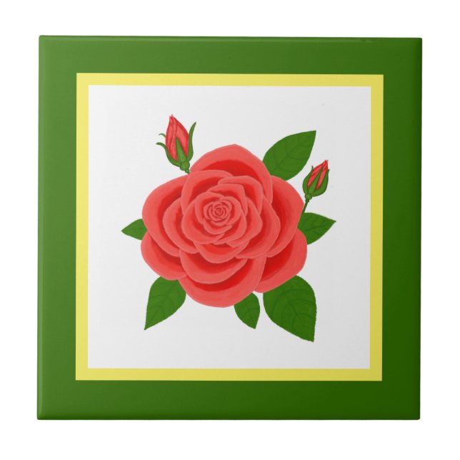 Röd Ros Grön Kakelplatta (Framsidan)