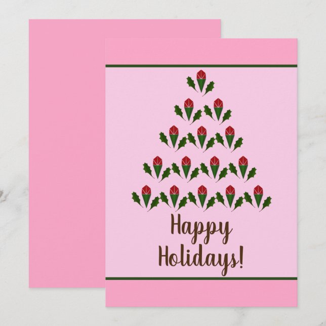 Röd ros & Grönt Holly Julgran Art, Rosa (Fram/baksida)