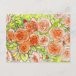 Röd ros, Grönt Löv Ro Garden Blommigt Sketch Vykort