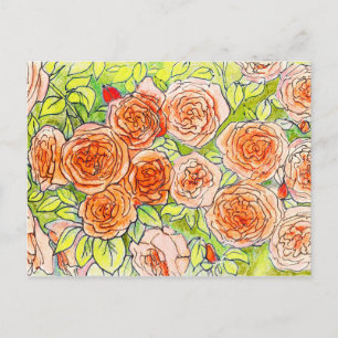 Röd ros, Grönt Löv Ro Garden Blommigt Sketch Vykort
