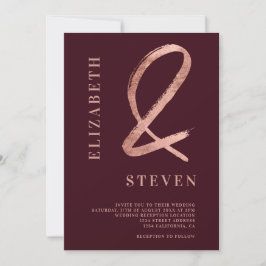 Röd ros guld ampersand namn fotot bröllop inbjudningar