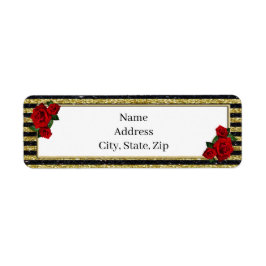 Röd ros Guld Black Rand Adressetiketter Returadress Etikett