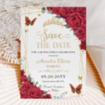Röd ros Guld Butterflies Quinceanera Sweet 16 Spara Datumet<br><div class="desc">Anpassa det vackra röd ros spara datumkortet enkelt och snabbt. Klicka bara på knappen "Redigera med Design Verktyg" om du vill ändra text, text, teckensnitt stil, storlekt teckensnitt och teckensnitt i färg. Du kan också lägga till eller ta bort text och flytta eller ta bort bilder. Smöglarna och krona är...</div>
