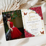 Röd ros Guld Butterflies Sweet sixteen Photo Spara Datumet<br><div class="desc">Anpassa det här vackra fotot/bild på röd ros spara datumkortet enkelt och snabbt. Klicka bara på knappen "Redigera med Design Verktyg" om du vill ändra text, text, teckensnitt stil, storlekt teckensnitt och teckensnitt i färg. Du kan också lägga till eller ta bort text och flytta eller ta bort bilder. Smöglarna...</div>