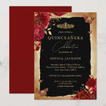 Röd Ros Guld Elegant Quinceanera Inbjudan