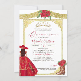 Röd ros Guld Elegant Western Charro Quinceanera Inbjudningar