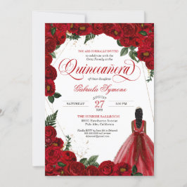 Röd ros & Guld Finare Red Boll Gown Quinceañera I Inbjudningar