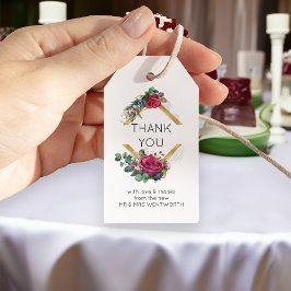 Röd ros Guld Geometric Ram Bröllop Tack Presentetikett