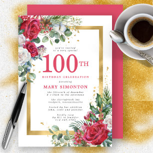 Röd ros Guld Holly, 100:e födelsedagen Inbjudningar