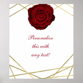 Röd ros & Guld Linjer Blommigt Bröllopsfest Banner Poster