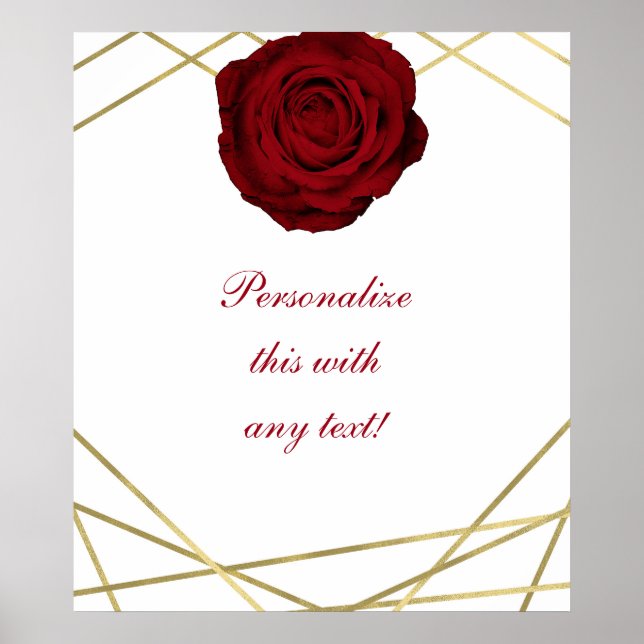 Röd ros & Guld Linjer Blommigt Bröllopsfest Banner Poster (Framsidan)