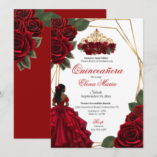 Röd ros Guld Quinceañera Inbjudningar