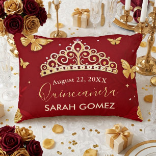 Röd Ros Guld Quinceanera Prydnadskudde