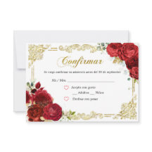 Röd Ros Guld Quinceañera RSVP-kort