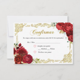 Röd Ros Guld Quinceañera RSVP-kort OSA Kort