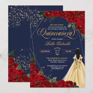 Röd ros Guld Skönhet & odjuret Quinceañera Inbjudningar