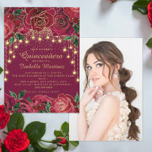 Röd Ros Guld Sträng Ljus Stjärna Foto Quinceañera