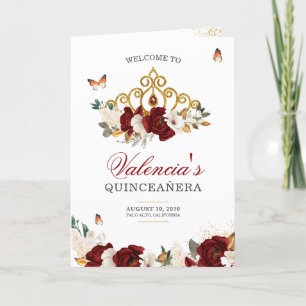 Röd ros Guld Tiara Butterfly Quinceanera Program