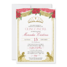 Röd ros & Guld Western Charro Horses Quinceañera