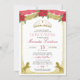 Röd ros & Guld Western Charro Horses Quinceañera Inbjudningar