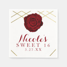 Röd ros & guldlinjer Blommig elegant fest anpassad Pappersservett