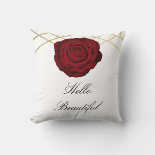 Röd ros & Guldlinjer Blommig Elegant Modern Glam Kudde