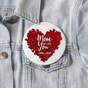 Röd ros Heart Kärlek You Mamma Mors dag Knapp
