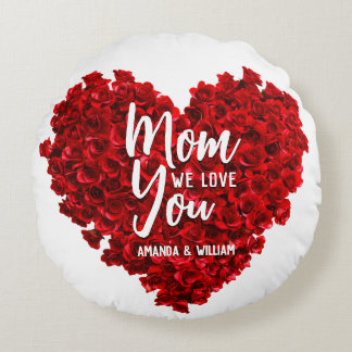 Röd ros Heart Kärlek You Mamma Mors dag Rund Kudde