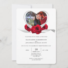 Röd ros Heart med Photo Romantic White Ribbon Inbjudningar