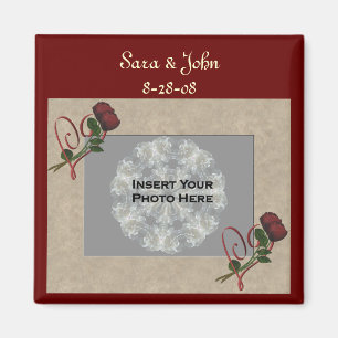 Röd ros Heart Wedding Favor Spara datum magneter