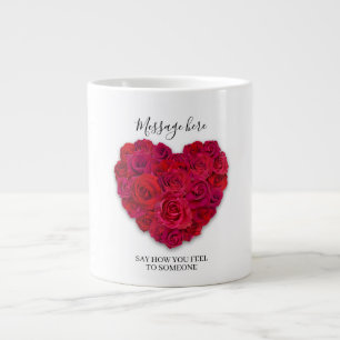 Röd Ros Hjärt Romantisk Blommig Anpassad Text Jumbo Mugg