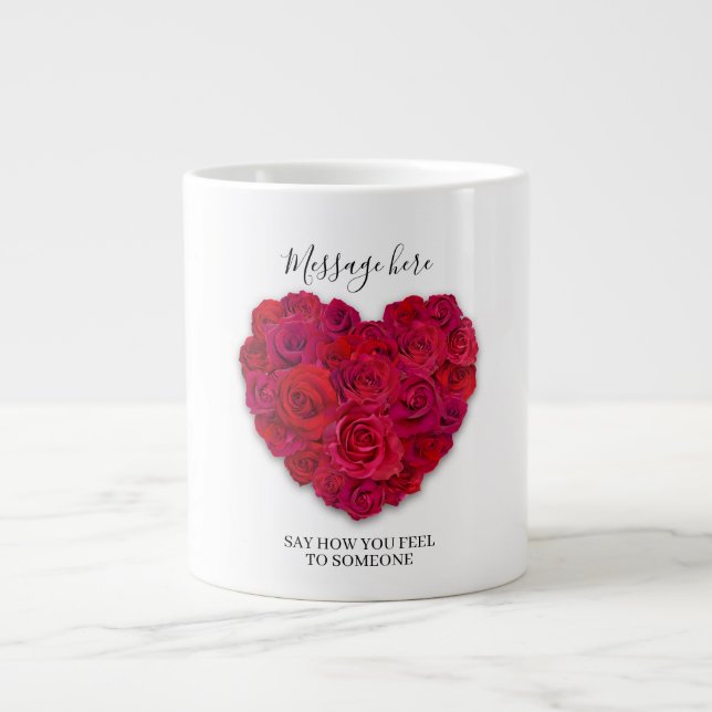 Röd Ros Hjärt Romantisk Blommig Anpassad Text Jumbo Mugg (Framsidan)