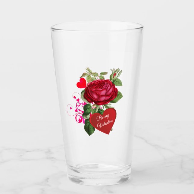 Röd Ros Hjärtans Dag Fest Glas Kopp (Framsida)