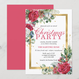 Röd ros Holly Berry Rustic Chic jul Party Inbjudningar