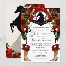 Röd ros Horse Vapensköld Charro Western Elegant Qu Inbjudningar
