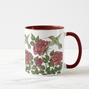 Röd ros & Hummingbird Mugg