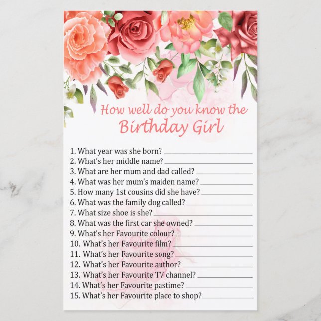 Röd ros Hur bra känner du till födelsedagsflickan? (Framsida)