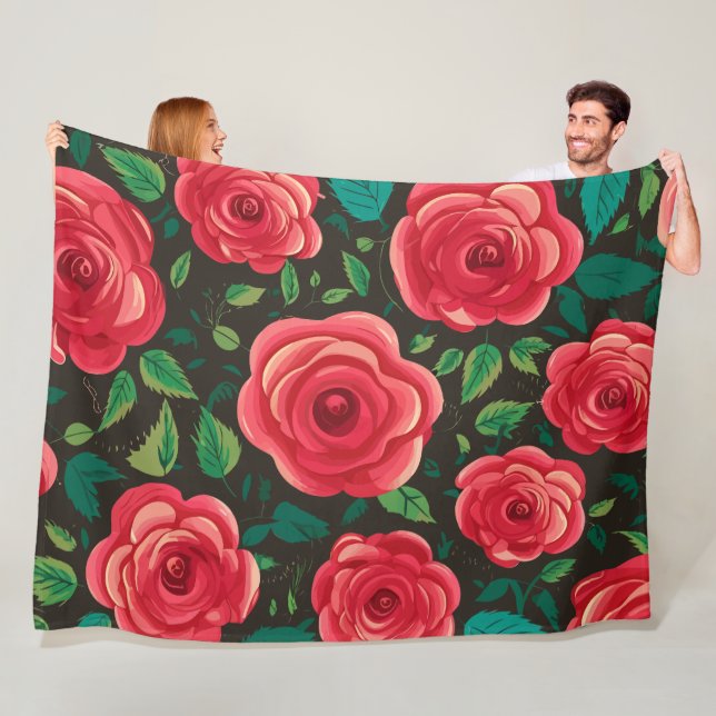 Röd ros i Bloom: Visningen Lush Blommigt Fleecefilt (På plats)